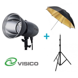 Kit Flash de Studio Visico VL-400 Plus + Support + Parapluie Noir et doré